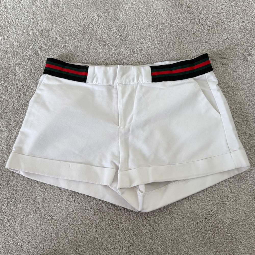 Women's White Shorts with Red/Green Striped Waistband - Size S - Great Condition